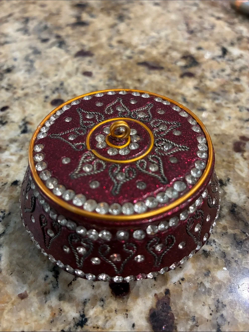 Decorative Maroon Jewelry Trinket Box with Rhinestones